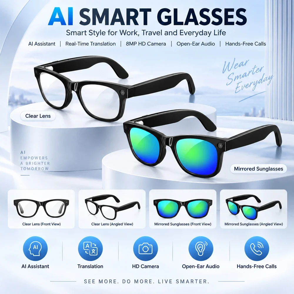 MT5-mini Smart Glasses 800W HD - Audio Music Free Online ulasan dan harga